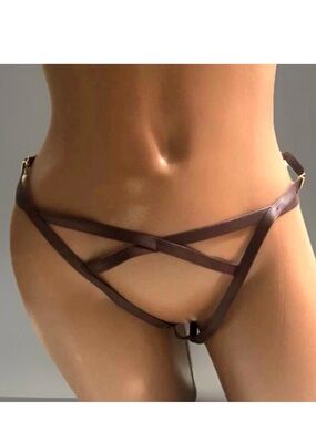 Victoria's secret VERY SEXY Faux Leather High-Leg Crotchless Thong Panty brown